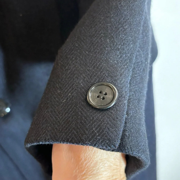 AQUASCUTUM Sz 40 Wool Removable Lining Herringbone Shoulder Pads Mid-Length Coat - Picture 4 of 16